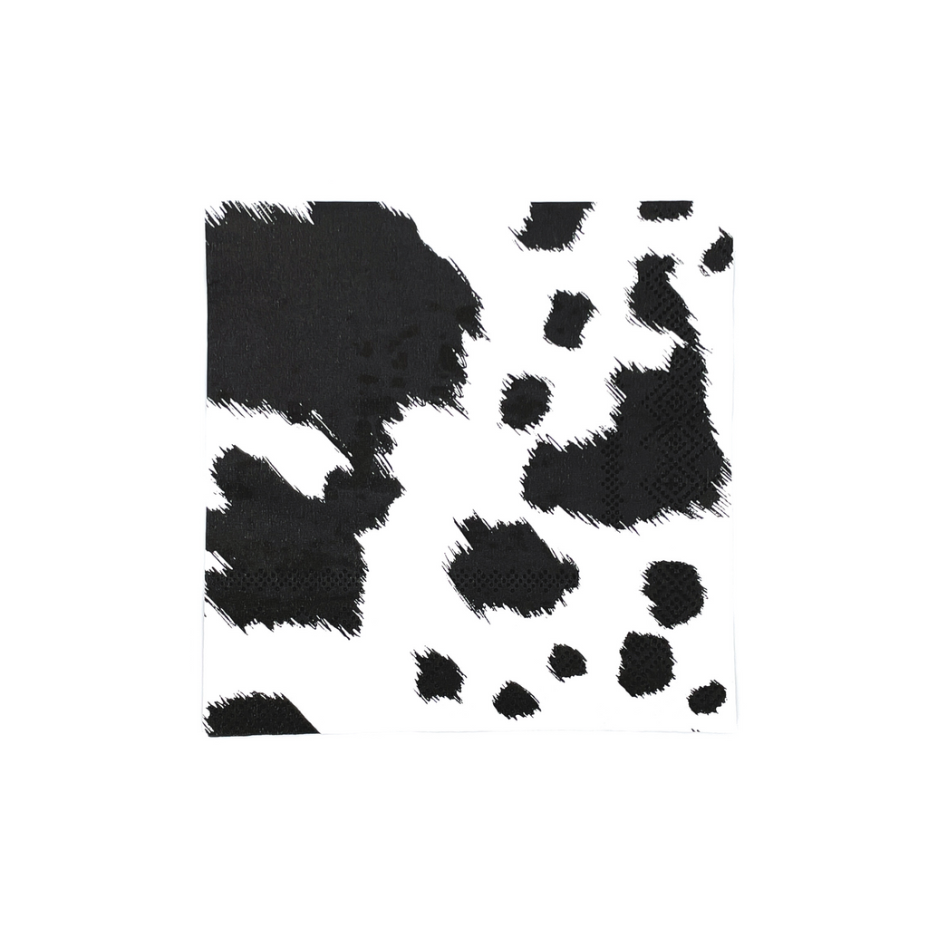 black cowhide print on white background, paper cocktail napkin, square shape