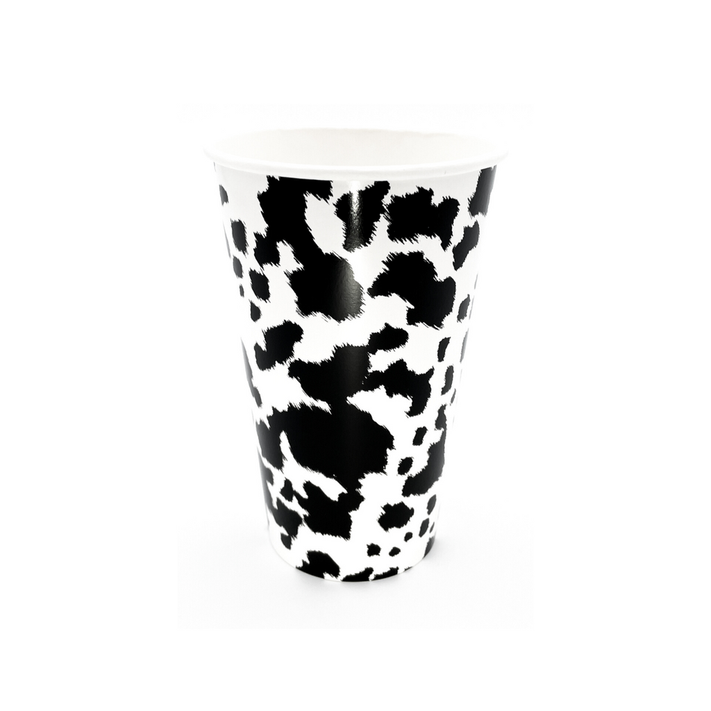 black and white cowhide print on white paper cup