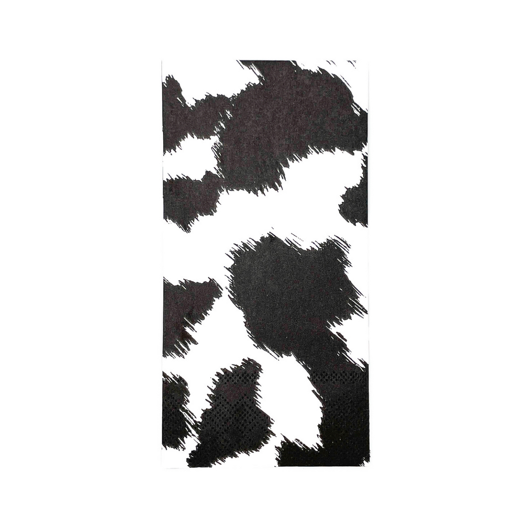 black and white cowhide print paper dinner napkin, folded in rectangle shape