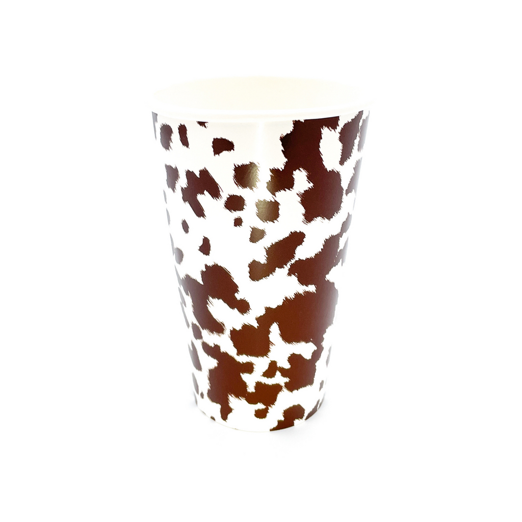 Brown and white cowhide print on white paper cup